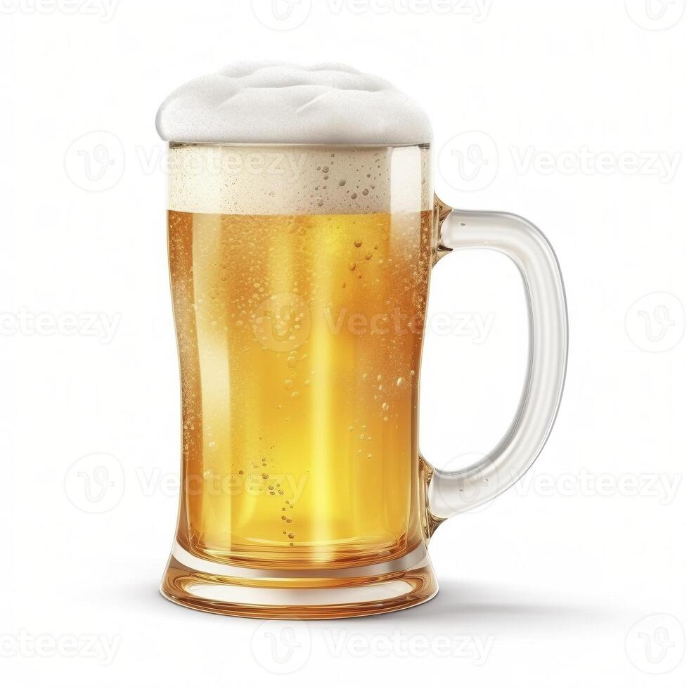 Beer mug with foam cap on the white background, created with photo