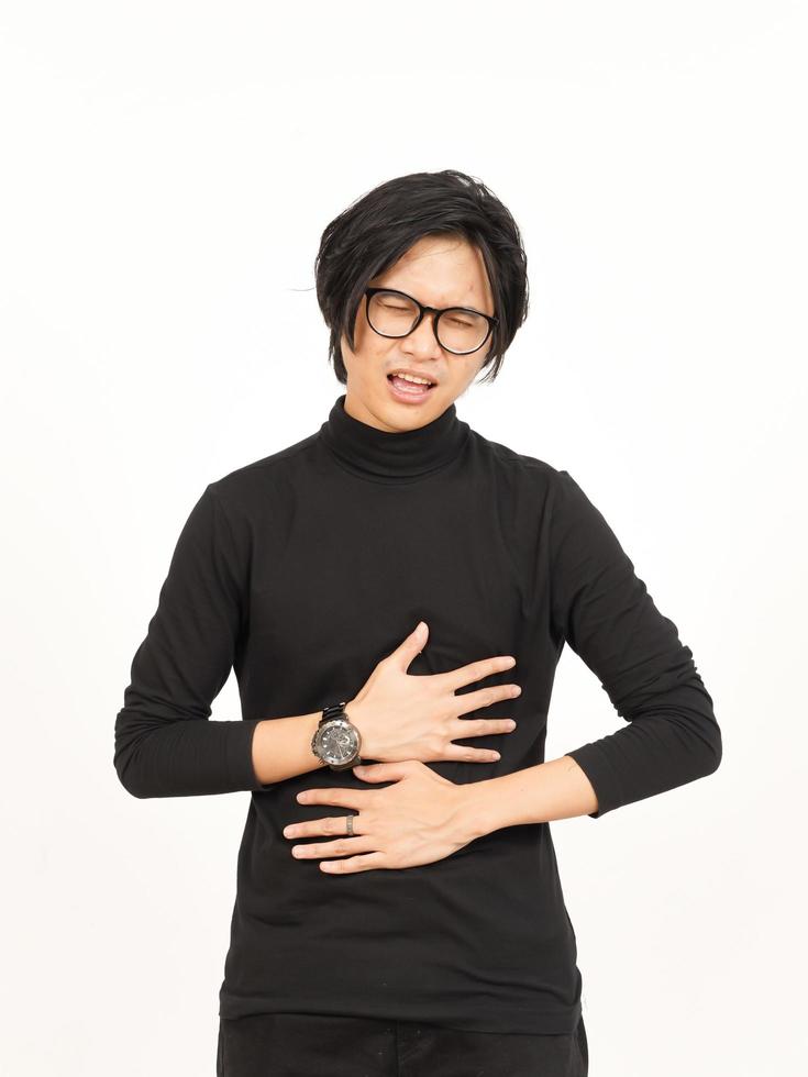 Suffering Stomachache Gesture Of Handsome Asian Man Isolated On White Background photo