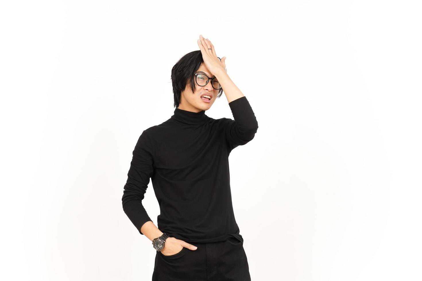 Forget something gesture Of Handsome Asian Man Isolated On White Background photo