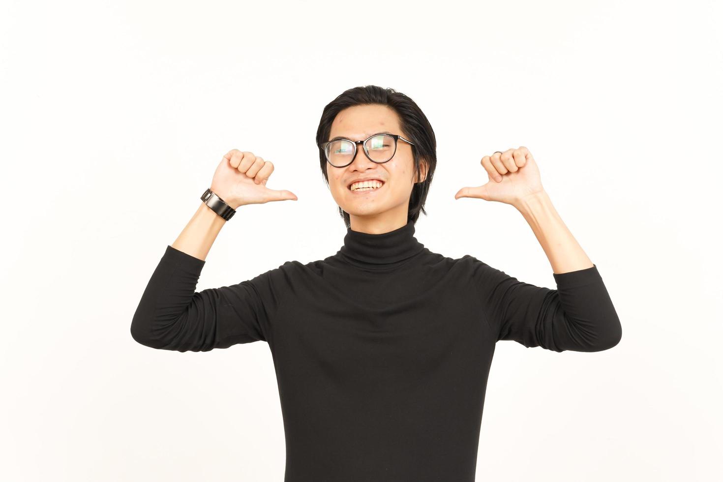 Pointing to his self Of Handsome Asian Man Isolated On White Background photo