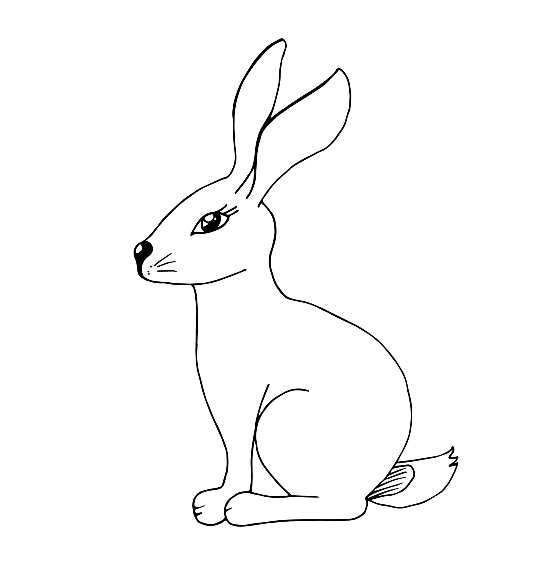 Hand drawn vector illustration with black outline. Cartoon hare, easter ...