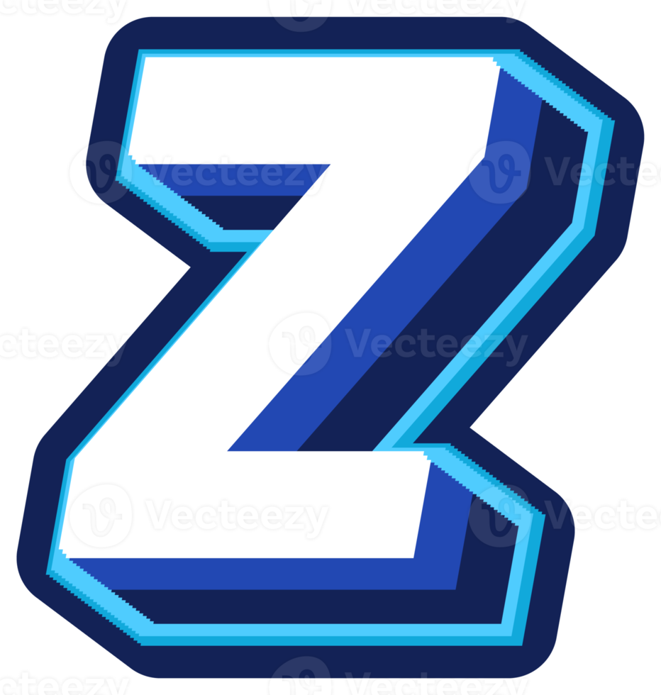 Bold 3d Blue Uppercase Letter Z png