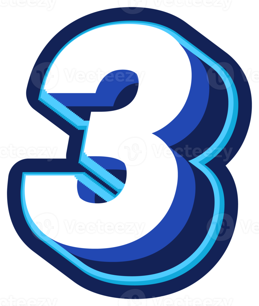 Bold 3d Blue Number png