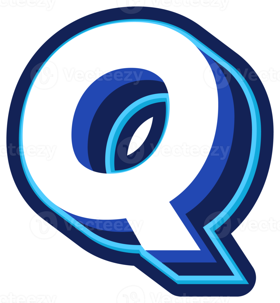 Bold 3d Blue Uppercase Letter Q png