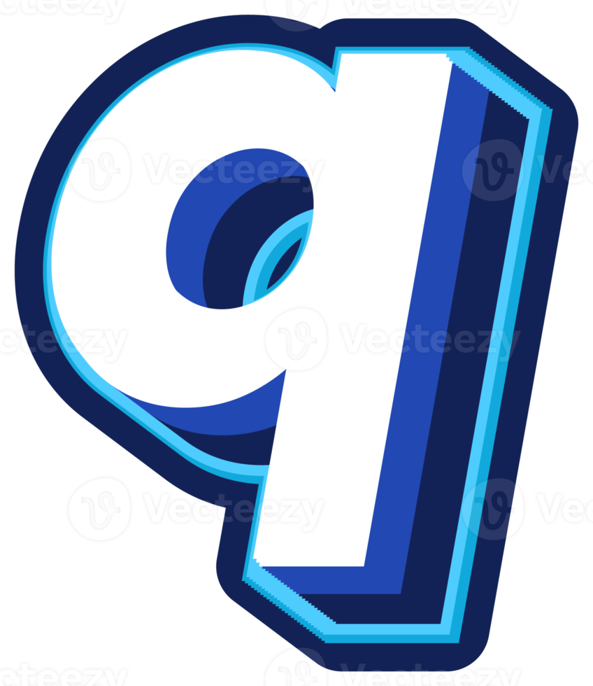 Bold 3d Blue Lowercase Letter q png