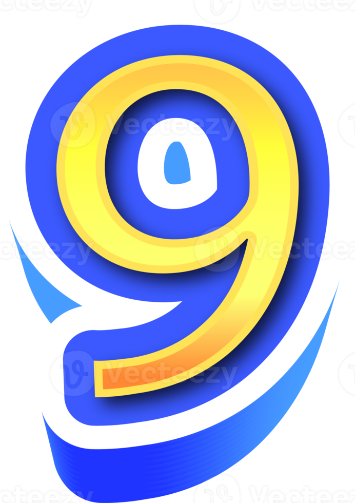 Shiny Gold 3d Number 9 png