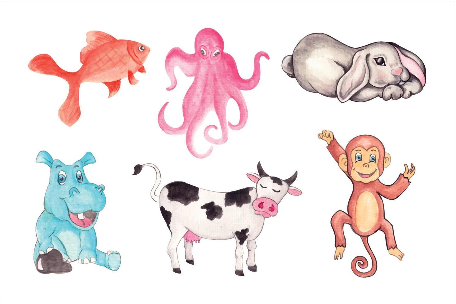 conjunto de aislado diferente animales, mano dibujar acuarela vector ilustración para saludo tarjeta y invitación