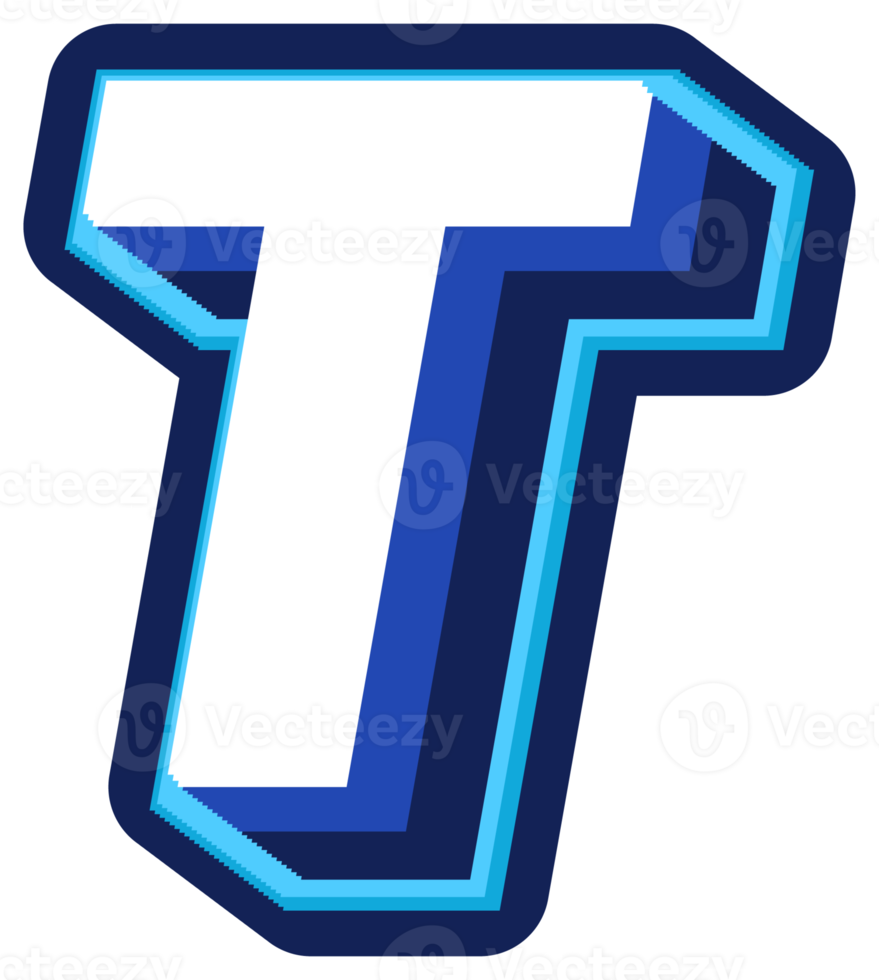 Bold 3d Blue Uppercase Letter T png