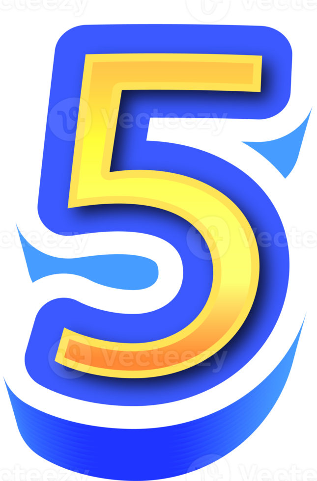 Shiny Gold 3d Number 5 png