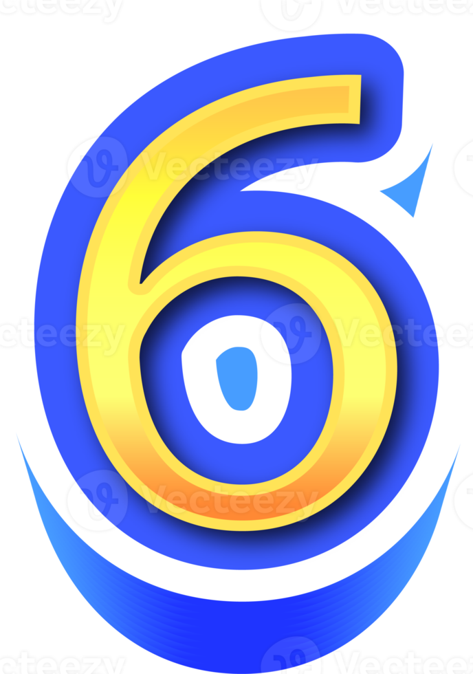 Shiny Gold 3d Number 6 png