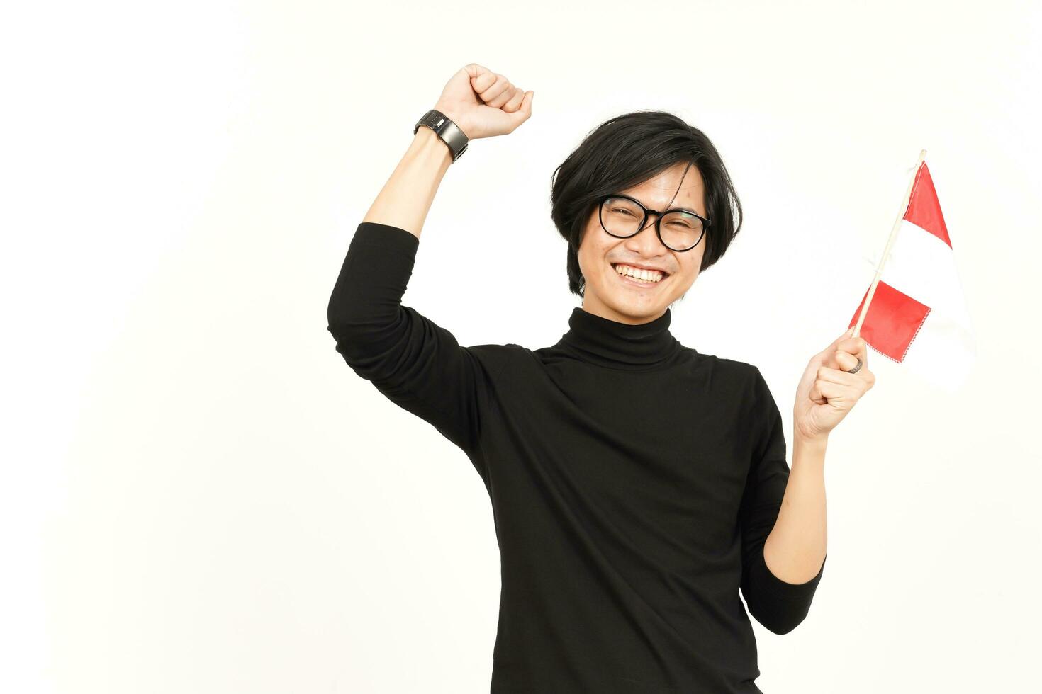 Holding Indonesia flag Happy for Indonesia Independence day 17 August Of Handsome Asian Man photo