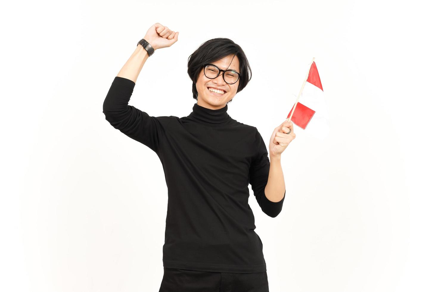 Holding Indonesia flag Happy for Indonesia Independence day 17 August Of Handsome Asian Man photo