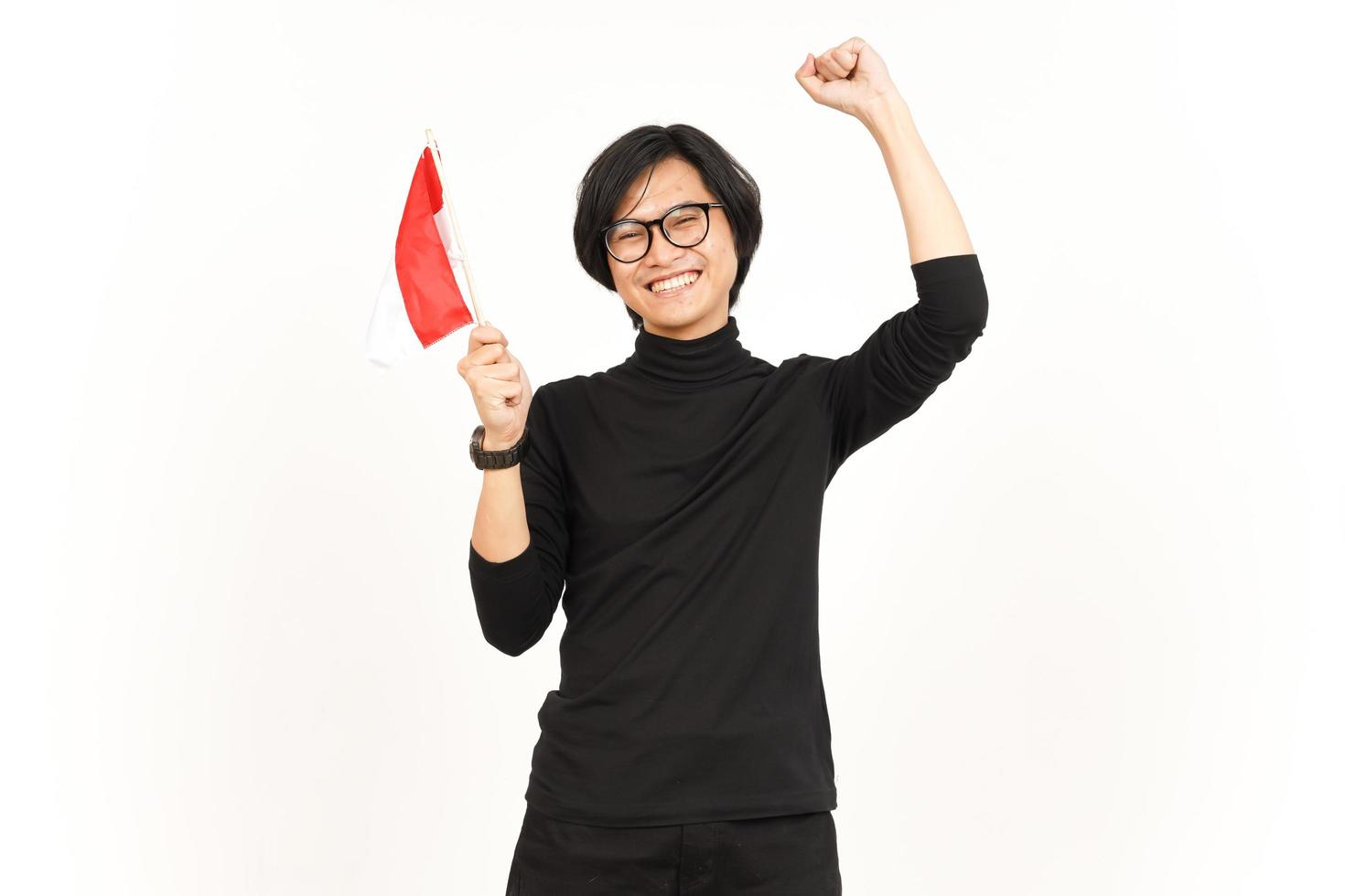 Holding Indonesia flag Happy for Indonesia Independence day 17 August Of Handsome Asian Man photo