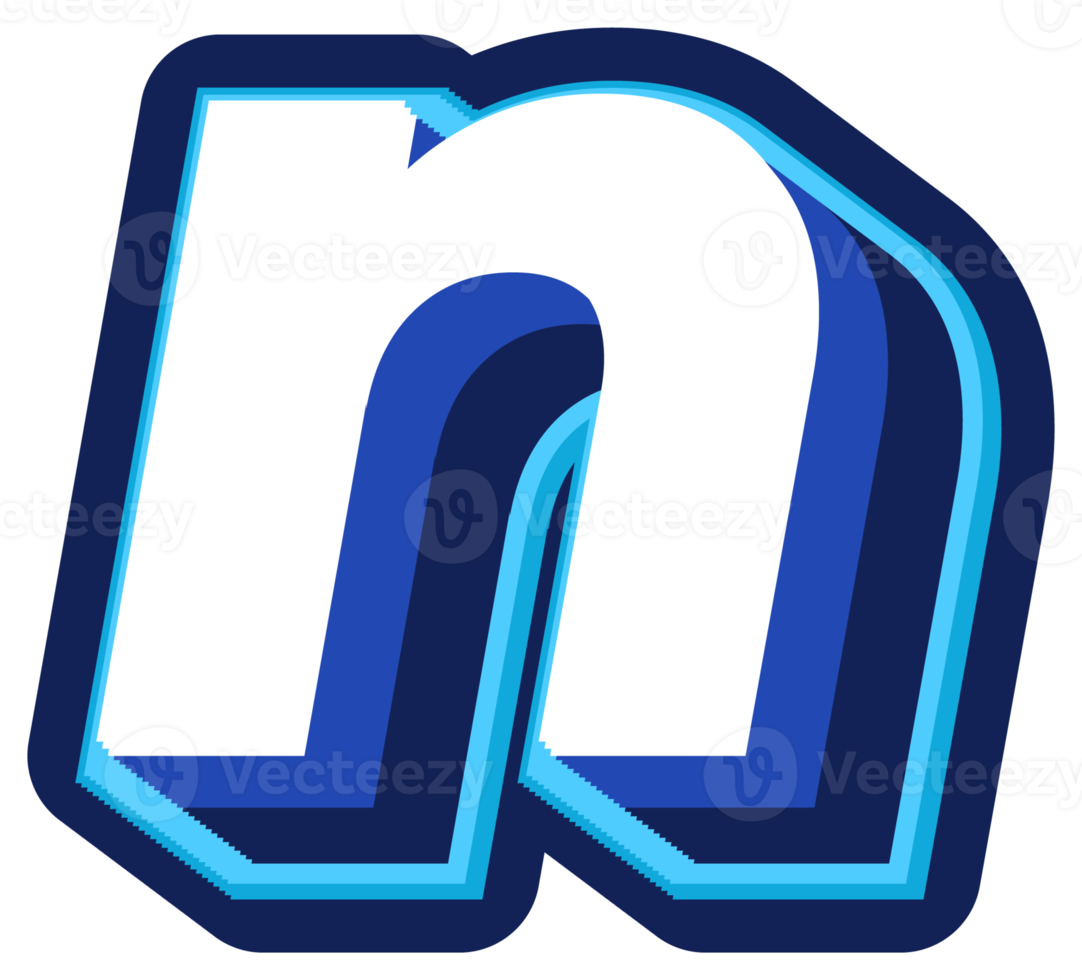 Bold 3d Blue Lowercase Letter n png