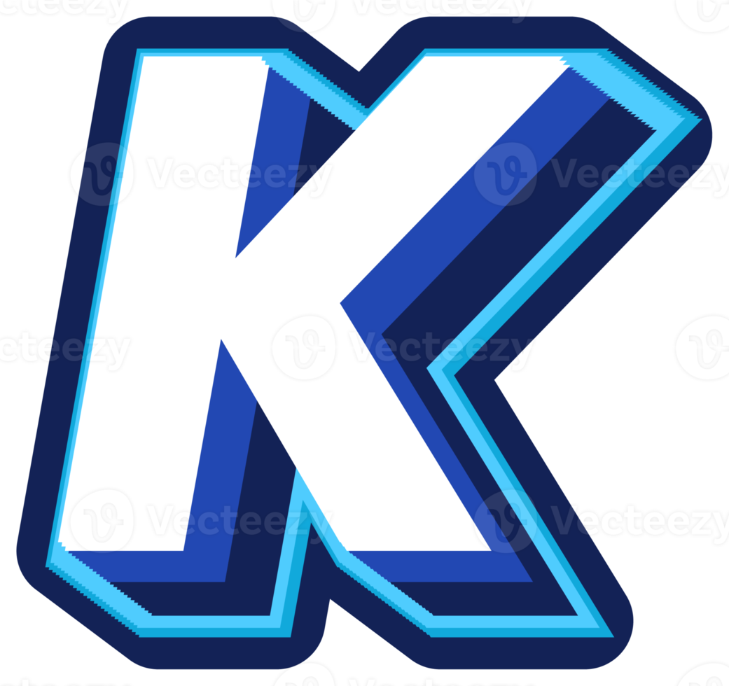 Bold 3d Blue Uppercase Letter K png