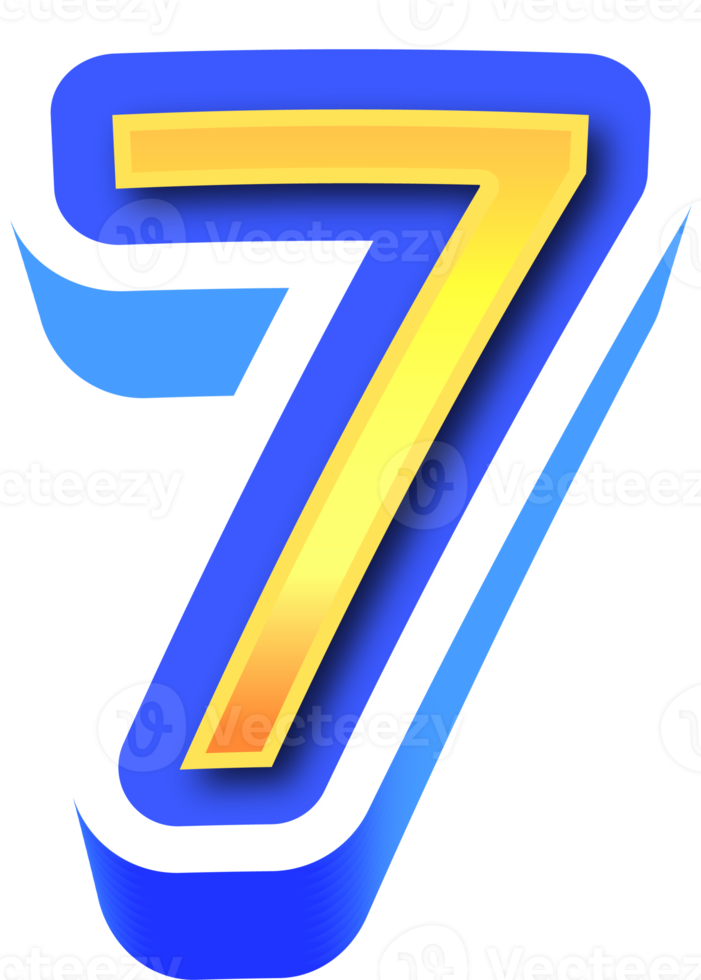 Shiny Gold 3d Number 7 png