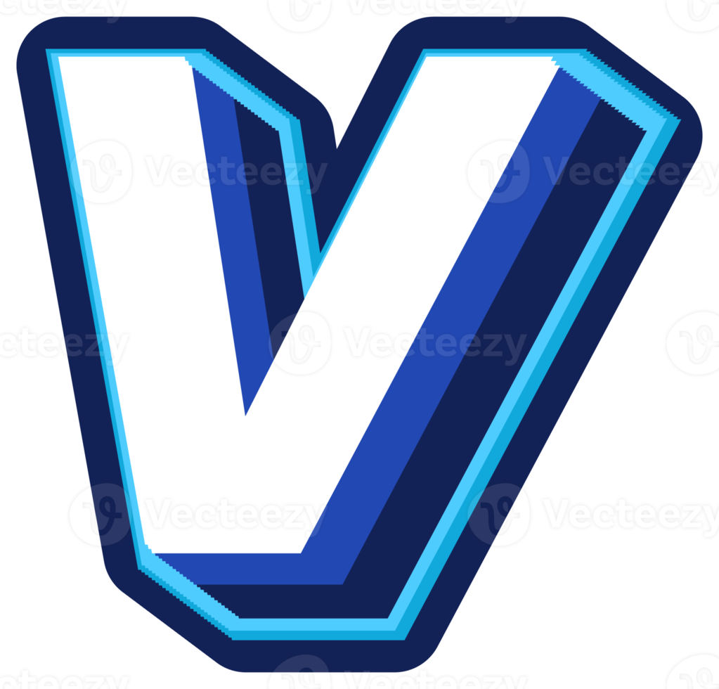 Bold 3d Blue Uppercase Letter V png