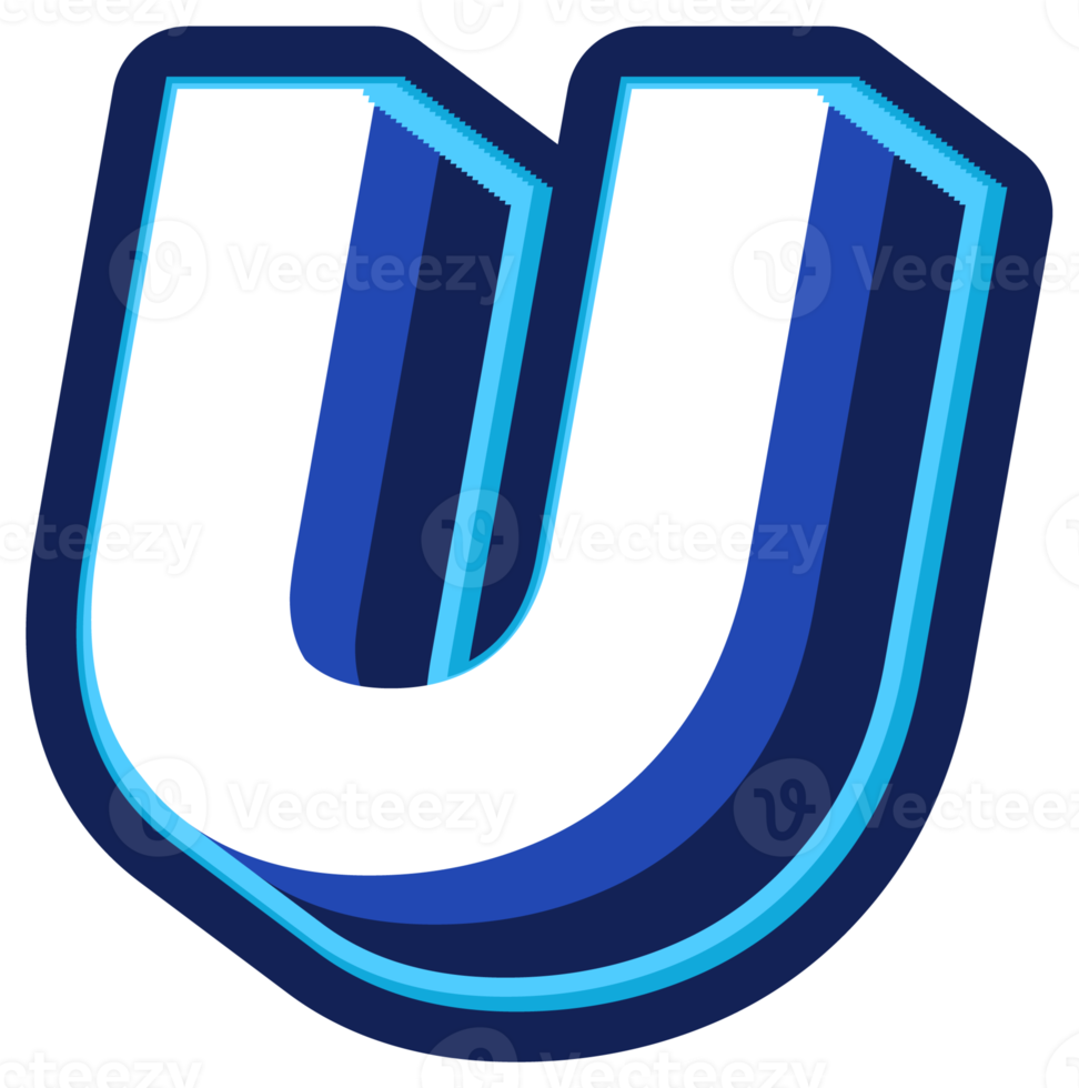 Bold 3d Blue Uppercase Letter U png