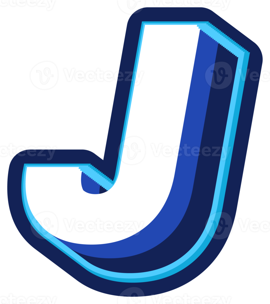 Bold 3d Blue Uppercase Letter J png