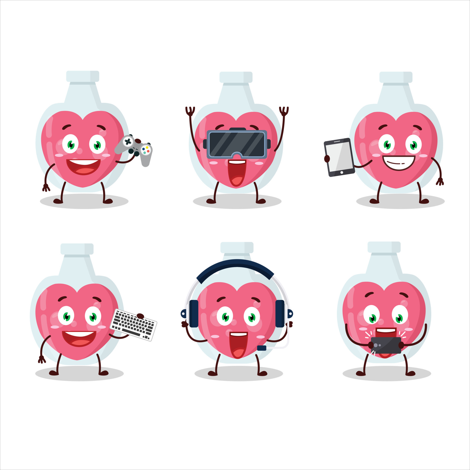 Love potion cartoon character are playing games with various cute ...