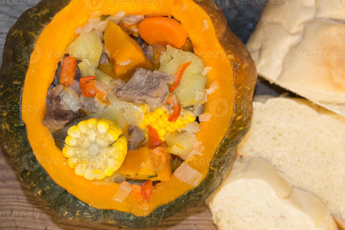 carbonada served in pumpkin typical food of the Argentine gastronomy, Chile, Bolivia and Peru. photo