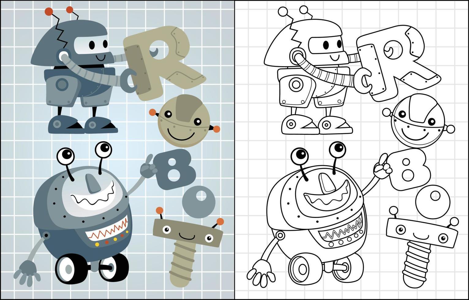 Coloring book of funny robots cartoon vector
