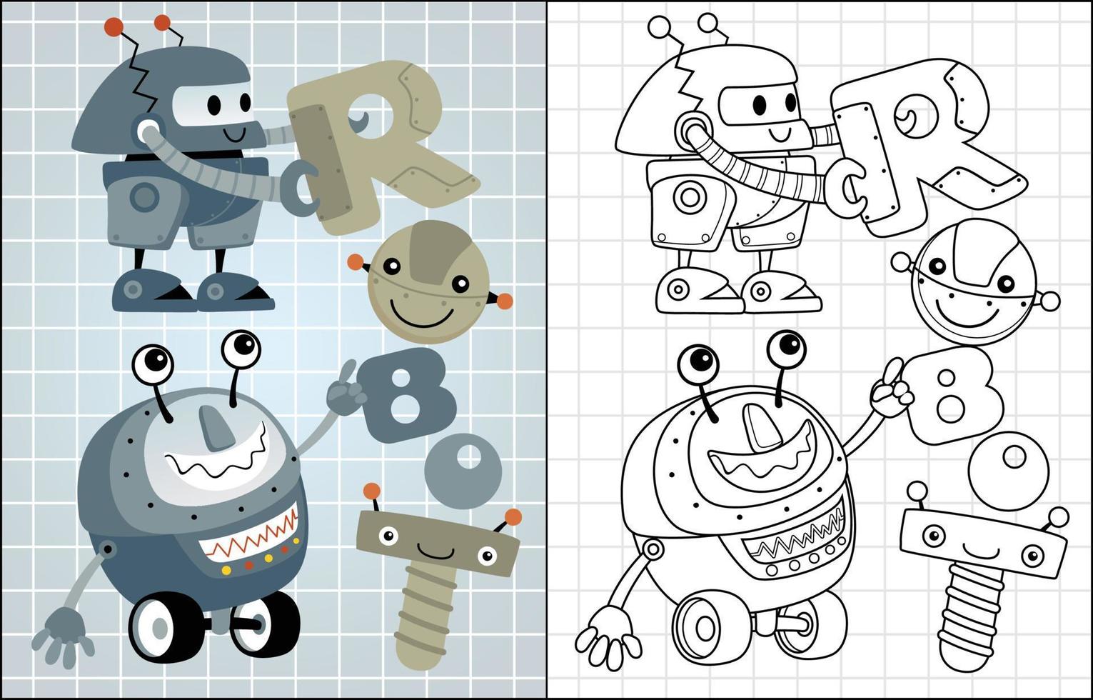 Coloring book of funny robots cartoon vector