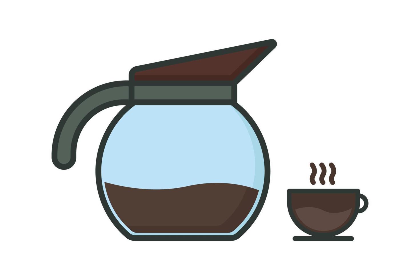 Espresso coffee icon illustration. icon related to coffee element, Coffee pot and coffee cup. Lineal color icon style, flat line. Simple vector design editable
