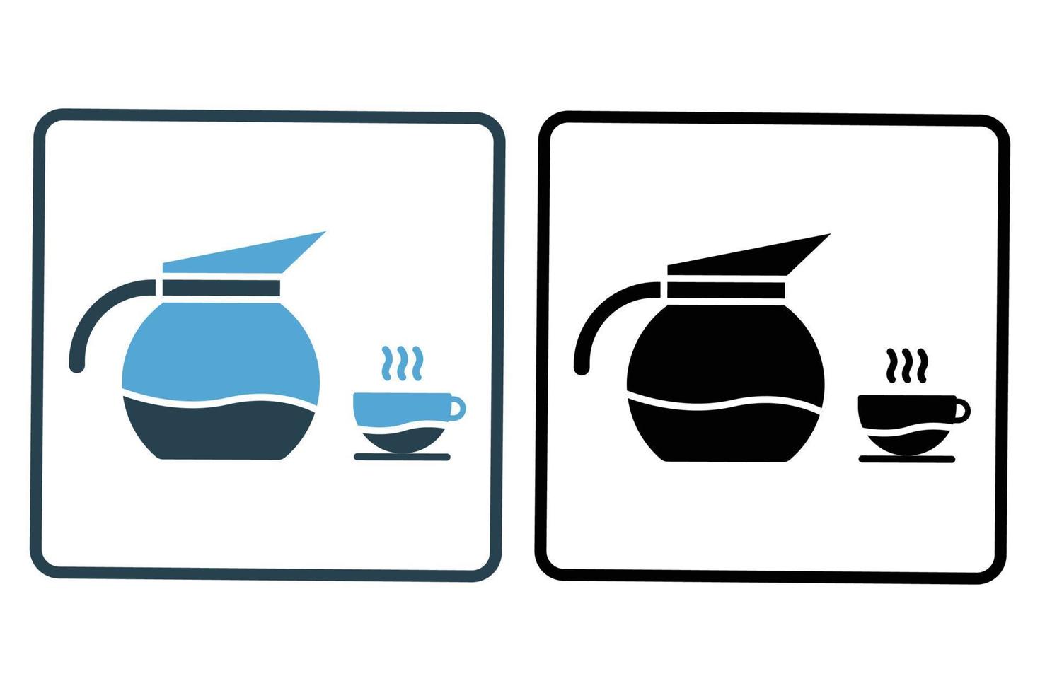 Espresso coffee icon illustration. icon related to coffee element, Coffee pot and coffee cup. Solid icon style. Simple vector design editable