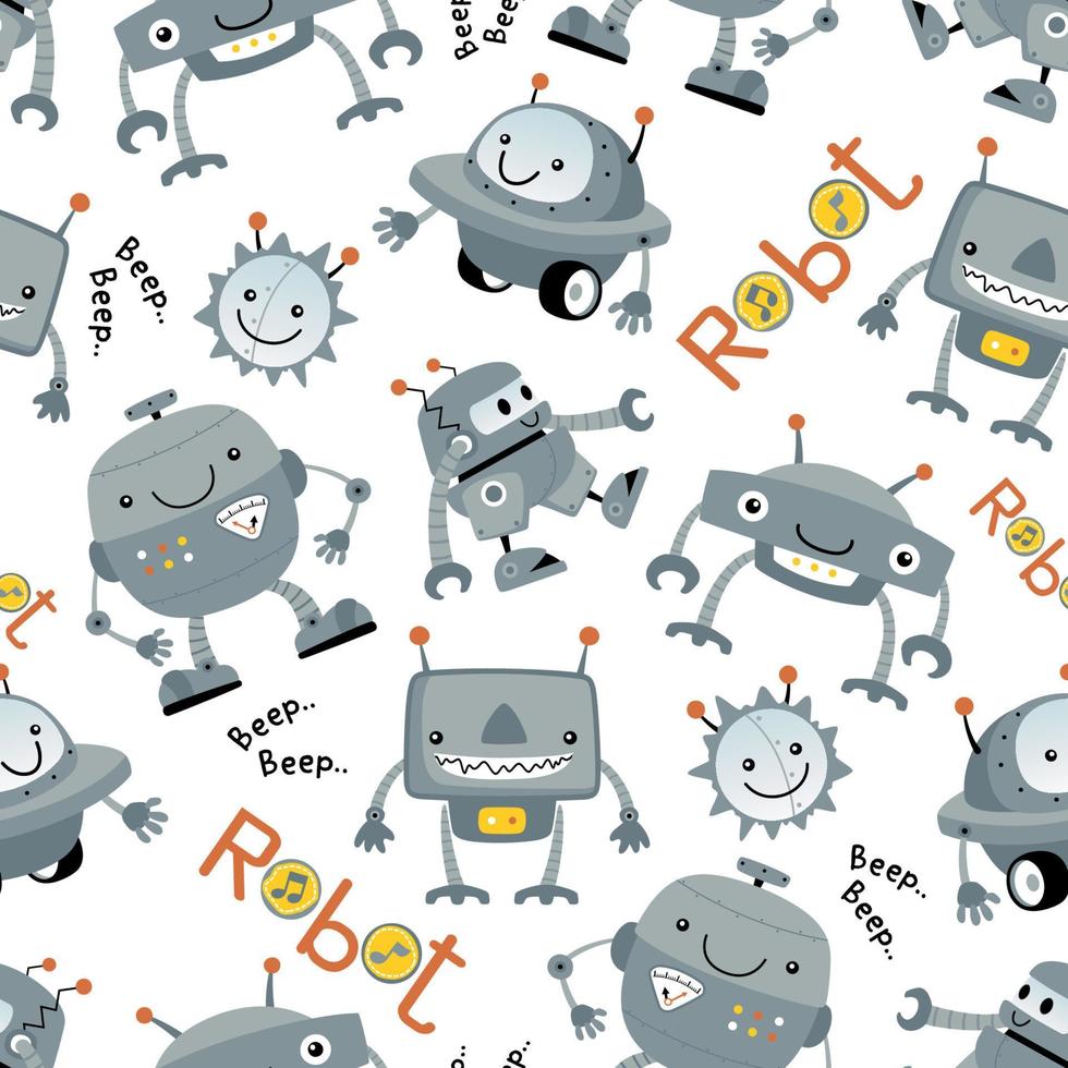 Seamless pattern with funny robot cartoon vector