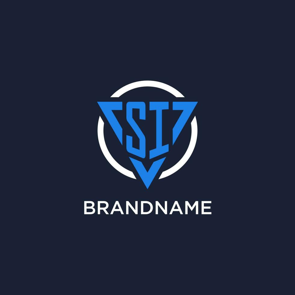 SI monogram logo with triangle shape and circle design elements vector
