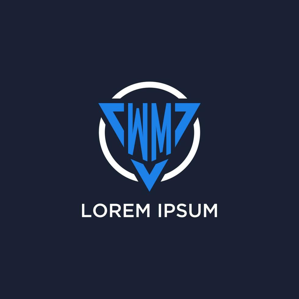 WM monogram logo with triangle shape and circle design elements vector