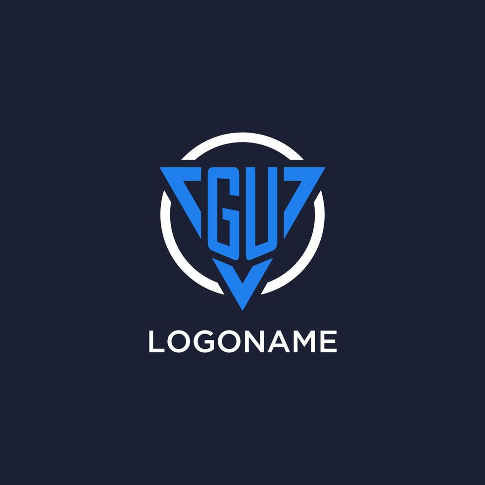 GU monogram logo with triangle shape and circle design elements vector