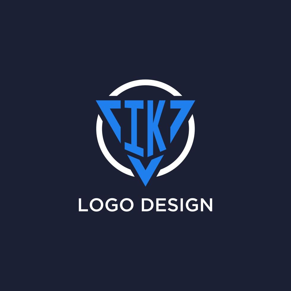 IK monogram logo with triangle shape and circle design elements vector