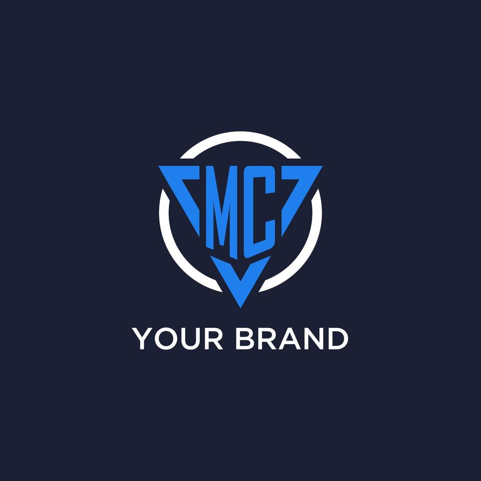 MC monogram logo with triangle shape and circle design elements vector