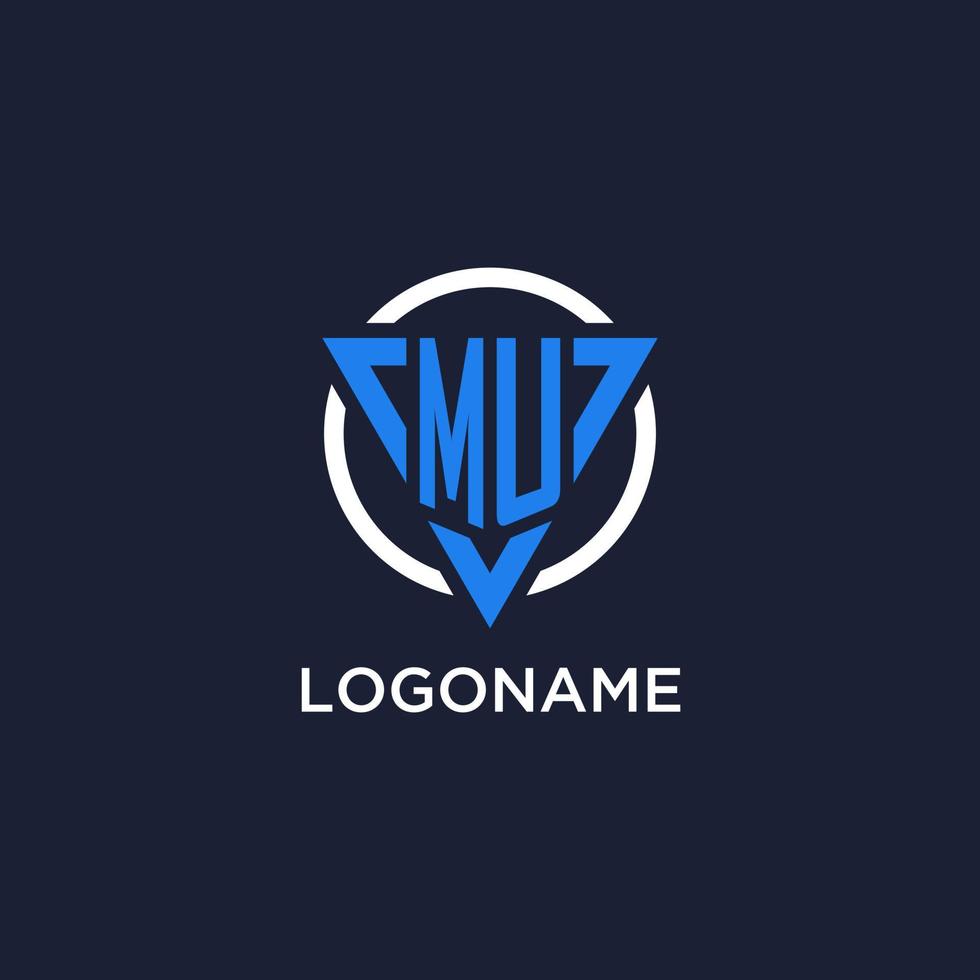 MU monogram logo with triangle shape and circle design elements vector