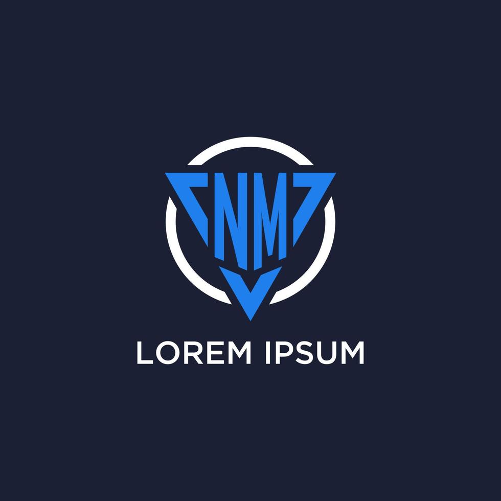 NM monogram logo with triangle shape and circle design elements vector