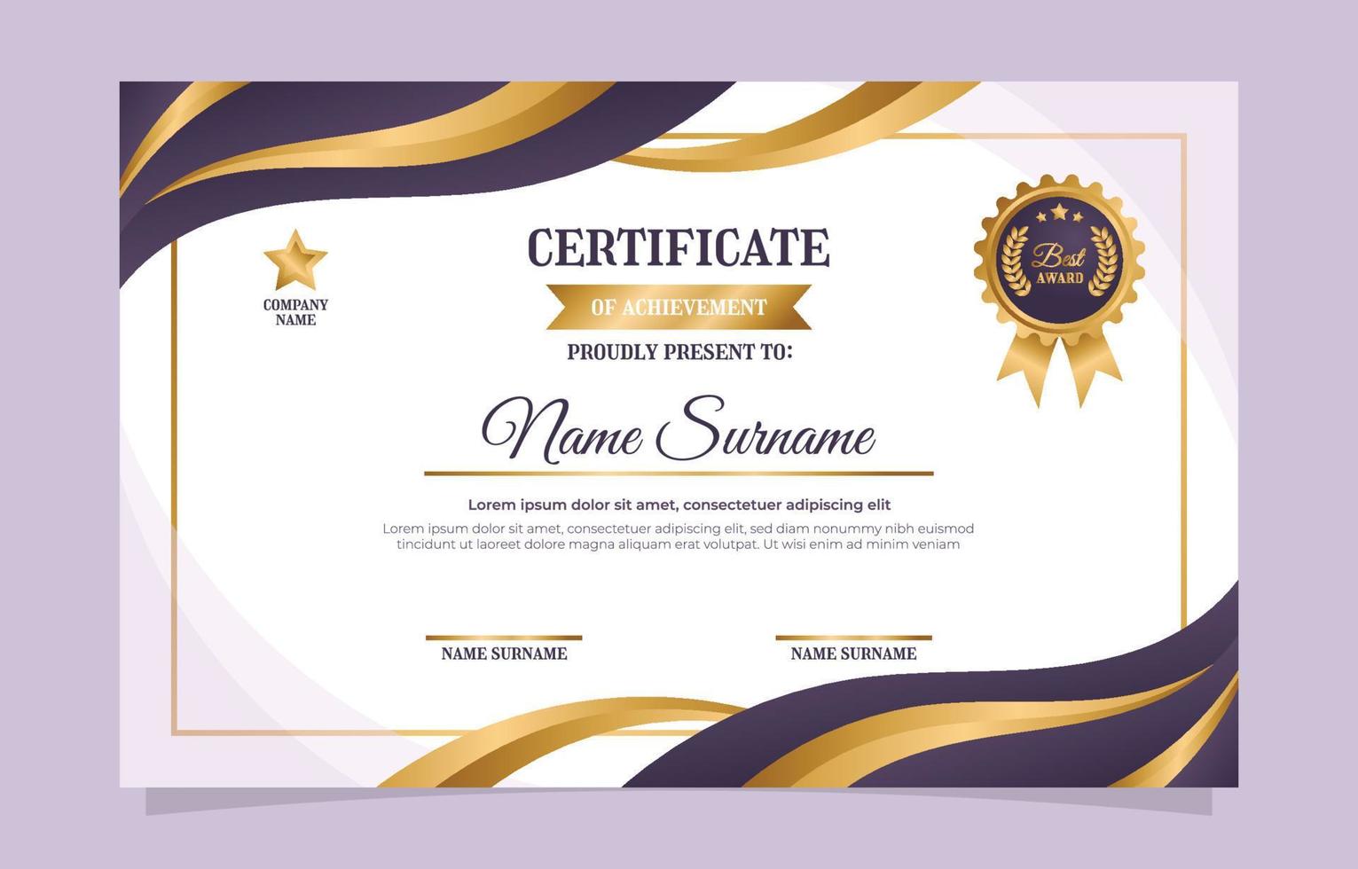 Gold Purple Professional Certificate Template vector