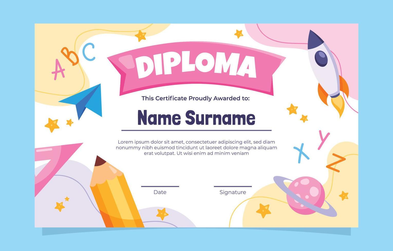 diploma certificado modelo para niños vector