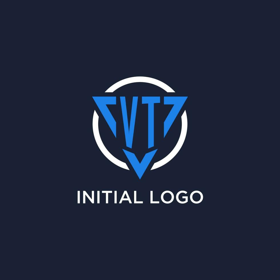 VT monogram logo with triangle shape and circle design elements vector