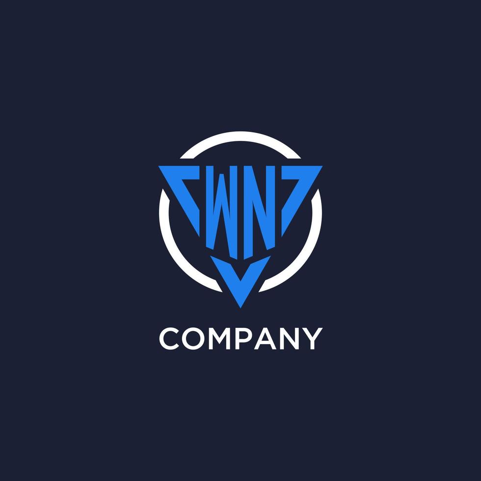WN monogram logo with triangle shape and circle design elements vector