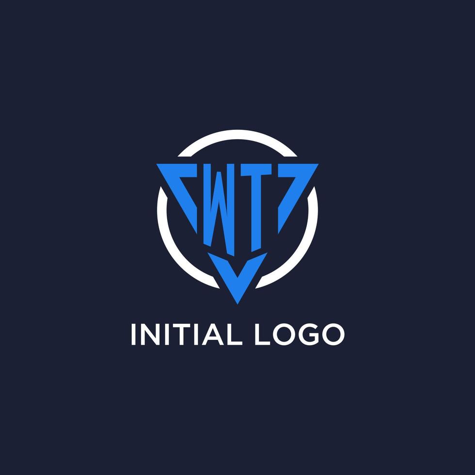 WT monogram logo with triangle shape and circle design elements vector
