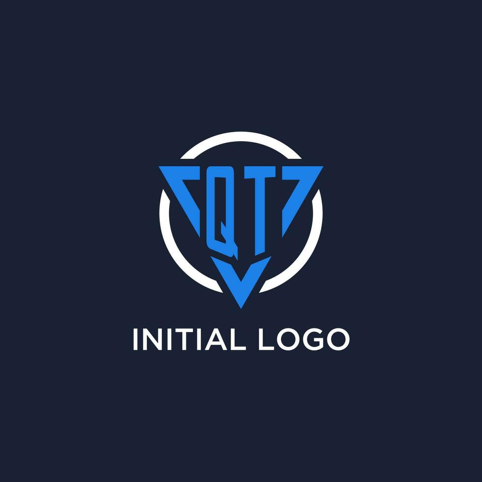 QT monogram logo with triangle shape and circle design elements vector
