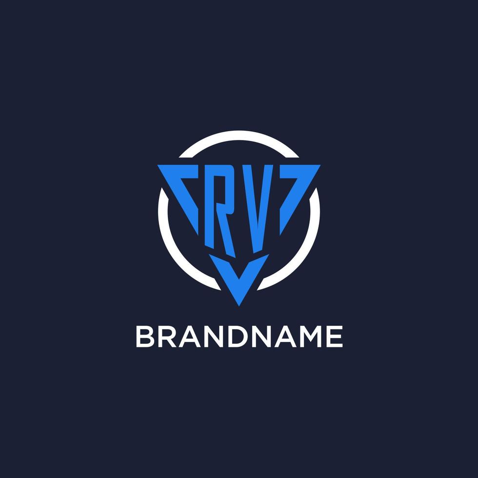 RV monogram logo with triangle shape and circle design elements vector