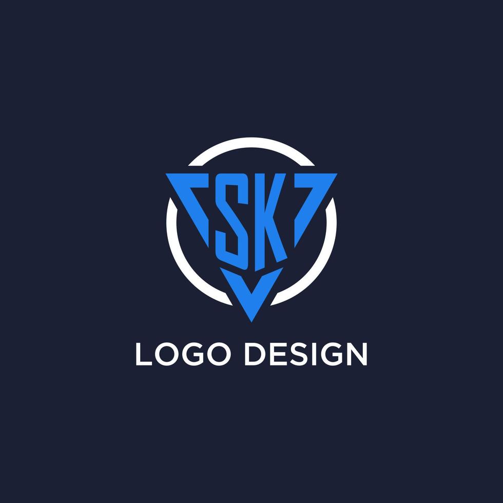 SK monogram logo with triangle shape and circle design elements vector