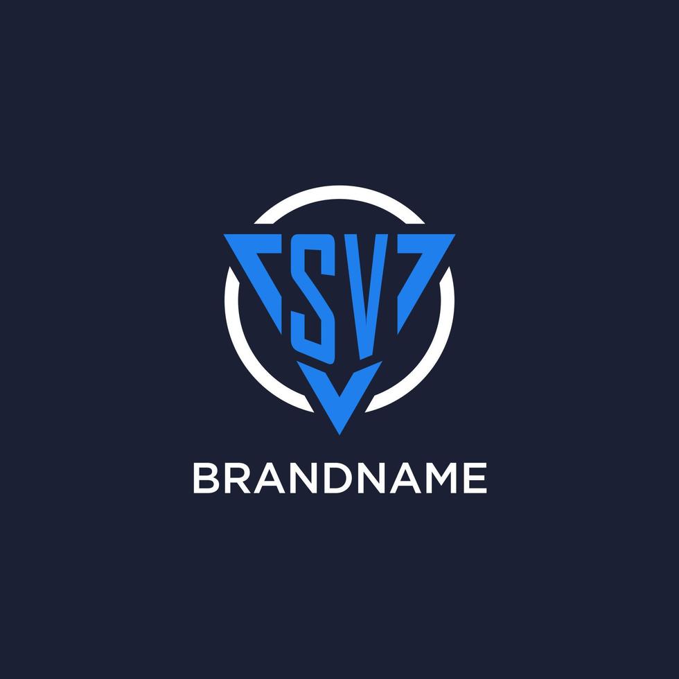 SV monogram logo with triangle shape and circle design elements vector