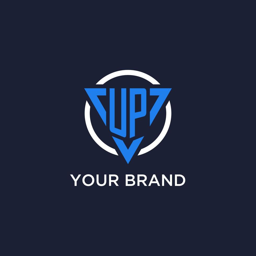 UP monogram logo with triangle shape and circle design elements vector