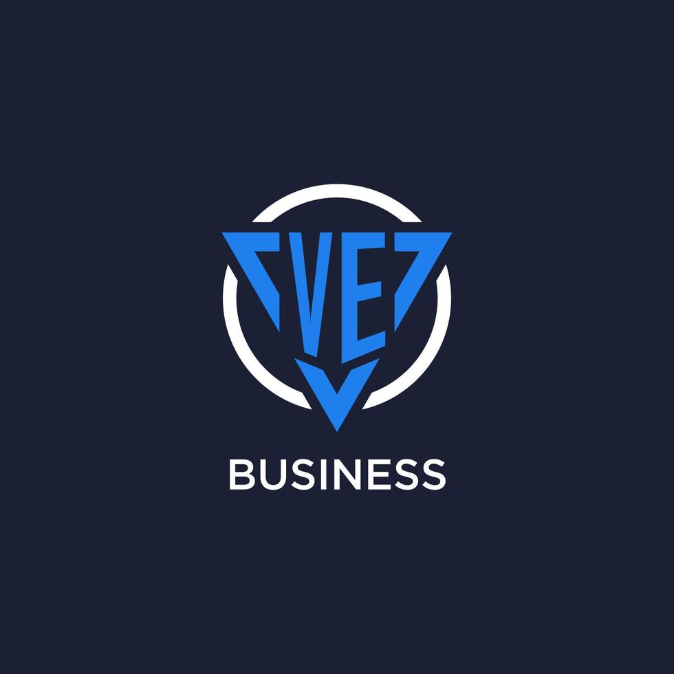 VE monogram logo with triangle shape and circle design elements vector