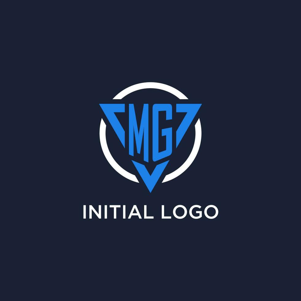 MG monogram logo with triangle shape and circle design elements vector