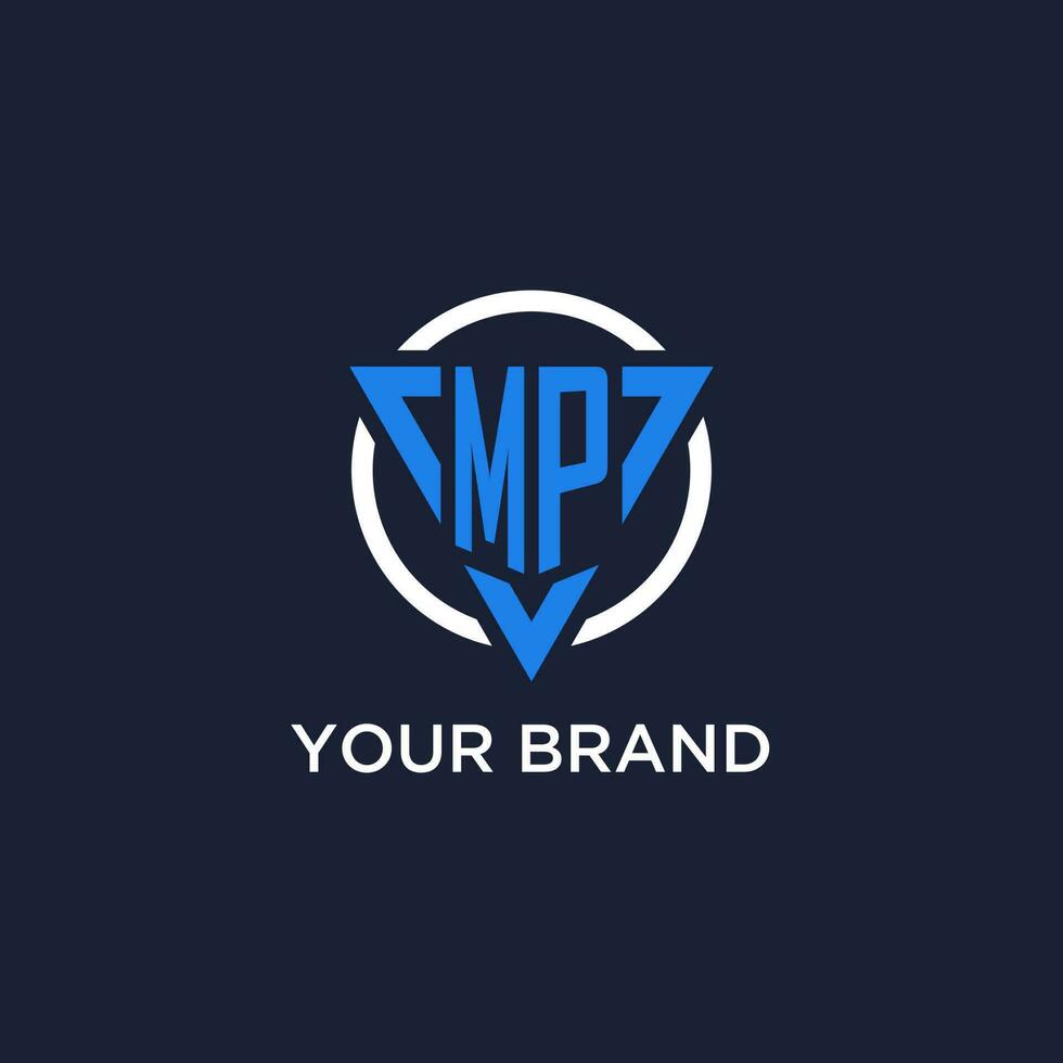 MP monogram logo with triangle shape and circle design elements vector